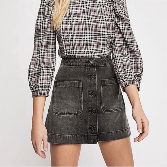 Free People Dark Gray Button-Front Midi Skirt we are the people NWT - Picture 1 of 15